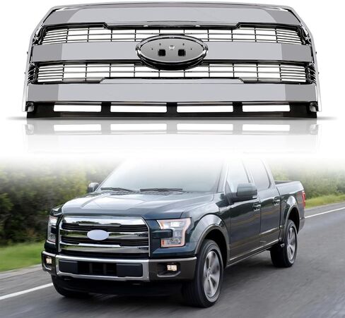 Bewild المصد الأمامي العلوي مصبغة متوافقة مع 2015 2016 2017 Ford F150 F-150 شبكة أمامية المبرد شبكة ث / O استبدال ثقب الكاميرا لFL3Z8200GA in Kuwait