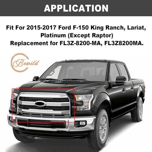 Bewild المصد الأمامي العلوي مصبغة متوافقة مع 2015 2016 2017 Ford F150 F-150 شبكة أمامية المبرد شبكة ث / O استبدال ثقب الكاميرا لFL3Z8200GA in Kuwait