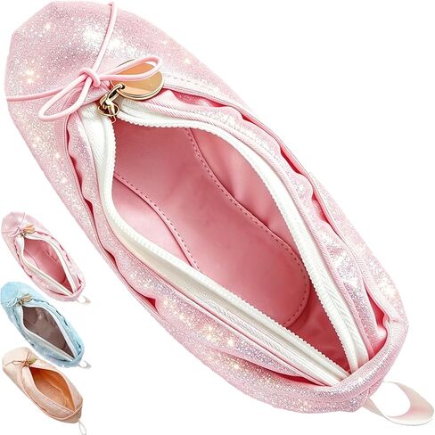 Shiny Ballet Pencil Case, Cute Pink Pencil Case Ballet Shoe Zipper Pouch Storage Pencil Bag Office Pen Case, Ballerina Dance Recital Gifts Small Dance Bag Cosmetic Bag for Dancer Moms in Kuwait