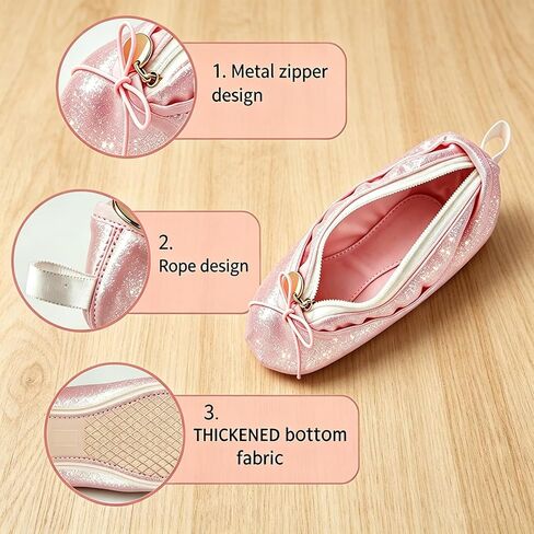 Shiny Ballet Pencil Case, Cute Pink Pencil Case Ballet Shoe Zipper Pouch Storage Pencil Bag Office Pen Case, Ballerina Dance Recital Gifts Small Dance Bag Cosmetic Bag for Dancer Moms in Kuwait