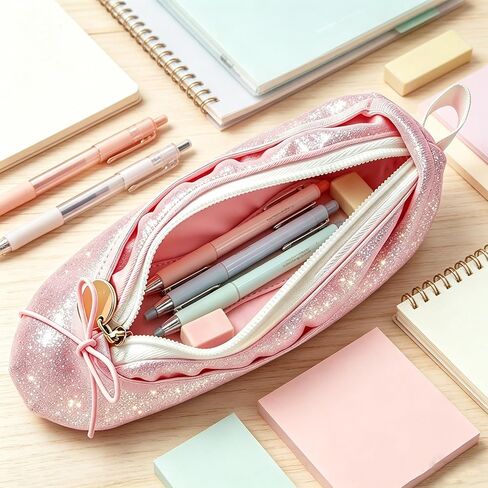 Shiny Ballet Pencil Case, Cute Pink Pencil Case Ballet Shoe Zipper Pouch Storage Pencil Bag Office Pen Case, Ballerina Dance Recital Gifts Small Dance Bag Cosmetic Bag for Dancer Moms in Kuwait