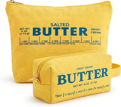 Kisston 2 Pcs Cute Makeup Bag, Funny Butter Shaped Cosmetic Bag, Canvas Zipper Makeup Pouch, 3D Dimensional Kawaii Toiletry Pouch for Women in Kuwait