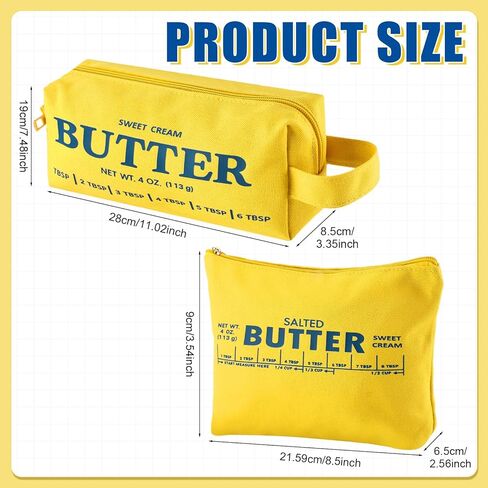 Kisston 2 Pcs Cute Makeup Bag, Funny Butter Shaped Cosmetic Bag, Canvas Zipper Makeup Pouch, 3D Dimensional Kawaii Toiletry Pouch for Women in Kuwait