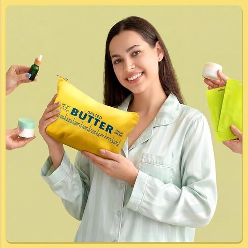 Kisston 2 Pcs Cute Makeup Bag, Funny Butter Shaped Cosmetic Bag, Canvas Zipper Makeup Pouch, 3D Dimensional Kawaii Toiletry Pouch for Women in Kuwait
