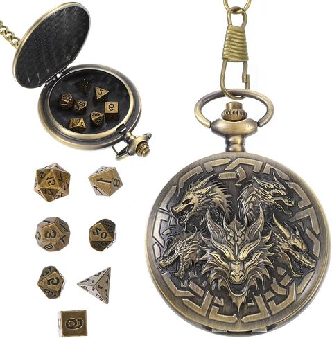 DND Dice Set, 8Pcs Polyhedral Metal Dice Set for Dungeons and Dragons with Pocket Watch Case, Mini DND Dices, Antique Gold in Kuwait