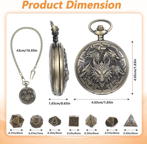 DND Dice Set, 8Pcs Polyhedral Metal Dice Set for Dungeons and Dragons with Pocket Watch Case, Mini DND Dices, Antique Gold in Kuwait