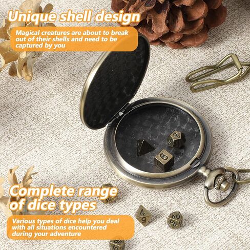 DND Dice Set, 8Pcs Polyhedral Metal Dice Set for Dungeons and Dragons with Pocket Watch Case, Mini DND Dices, Antique Gold in Kuwait
