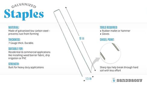 Sandbaggy 18-Inch Landscape Staples | Industrial Grade Galvanized 7 Gauge Steel | 12 Inches Longer Than Standard Staples | Trusted by Farmers & Homeowners Across The USA (100) in Kuwait