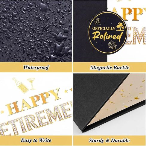 WSICSE Black Gold Retirement Party Decorations, Large Retird Card Signing Happy Retirement Guestbook Creative Retirement Party Guest Book for Men Women Gift & Souvenir in Kuwait