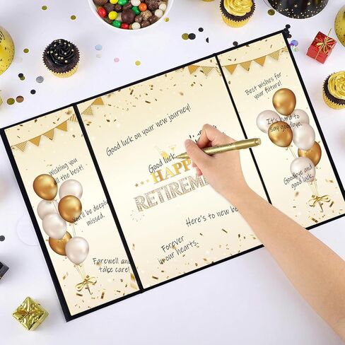 WSICSE Black Gold Retirement Party Decorations, Large Retird Card Signing Happy Retirement Guestbook Creative Retirement Party Guest Book for Men Women Gift & Souvenir in Kuwait