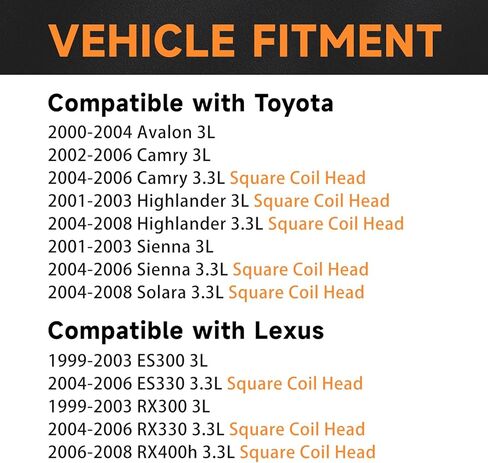 حزمة ملف الإشعال المربعة متوافقة مع Toyota 3.0L 3.3L V6 Sienna Highlander Camry Avalon Solara Lexus ES300 ES330 RX300 1999 2000 2001 2002 2003 2004 2005 2006 2007 2008، استبدال UF267 in Kuwait