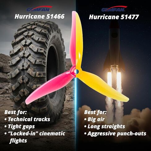 Gemfan Hurricane 51477 FPV Propellers (10 CW, 10 CCW) - 5.1" 3-Blade Racing Props (10 Pairs) in Kuwait