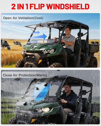 الزجاج الأمامي StarknightMT Flip متوافق مع Can-Am Defender & Defender Max 2016-2026، زجاج أمامي مقاوم للخدش بالكامل، نافذة شفافة مطلية بالكمبيوتر in Kuwait