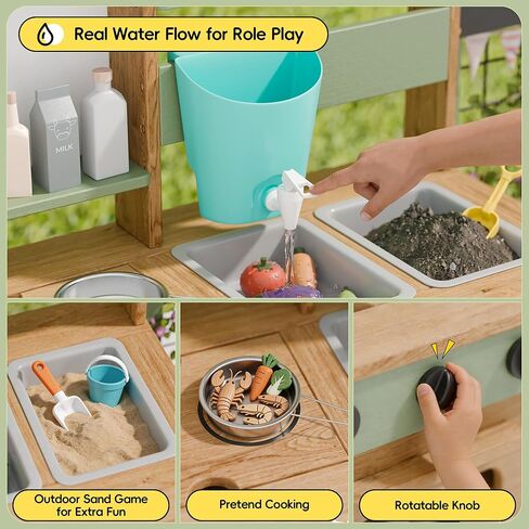 Outdoor Mud Kitchen for Kids, Wooden Pretend Play Kitchen with Plant Growing Box, Removable Sink, Oven and Stove, Kids Kitchen Playset with Kitchen Accessories for Backyard & Garden in Kuwait