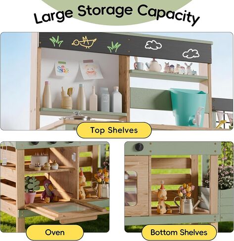 Outdoor Mud Kitchen for Kids, Wooden Pretend Play Kitchen with Plant Growing Box, Removable Sink, Oven and Stove, Kids Kitchen Playset with Kitchen Accessories for Backyard & Garden in Kuwait