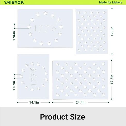 WISYOK 4Pcs American Flag 50 Star Stencil Templates, 4 Sizes American Flag Templates, Ideal for DIY Crafts Design, Independence Day Project, American Flag Projects in Kuwait