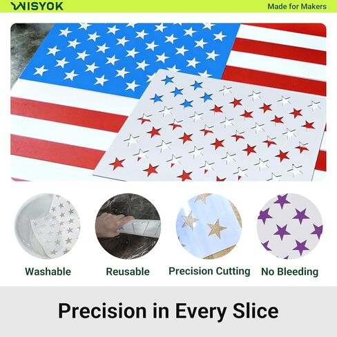 WISYOK 4Pcs American Flag 50 Star Stencil Templates, 4 Sizes American Flag Templates, Ideal for DIY Crafts Design, Independence Day Project, American Flag Projects in Kuwait