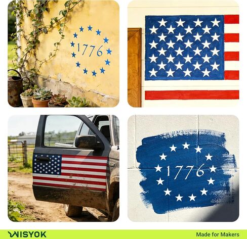 WISYOK 4Pcs American Flag 50 Star Stencil Templates, 4 Sizes American Flag Templates, Ideal for DIY Crafts Design, Independence Day Project, American Flag Projects in Kuwait