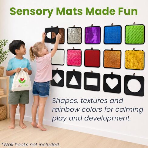 CareSquares Sensory Mats 16pc Textured Shape & Color Play Set, Activity Guide, 7 Inclusive Games, Add-On Animal Shapes, for Autism, Fine Motor Skill Toys, Montessori Classroom Learning & Sensory Walls in Kuwait