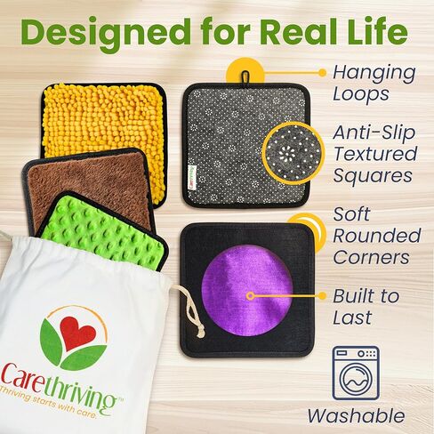 CareSquares Sensory Mats 16pc Textured Shape & Color Play Set, Activity Guide, 7 Inclusive Games, Add-On Animal Shapes, for Autism, Fine Motor Skill Toys, Montessori Classroom Learning & Sensory Walls in Kuwait