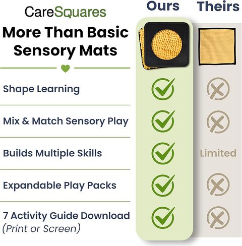 CareSquares Sensory Mats 16pc Textured Shape & Color Play Set, Activity Guide, 7 Inclusive Games, Add-On Animal Shapes, for Autism, Fine Motor Skill Toys, Montessori Classroom Learning & Sensory Walls in Kuwait