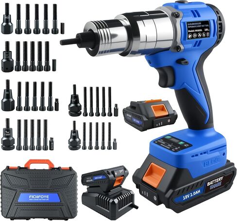 18V Cordless Rivet Nut Gun 5000lbf - Brushless Motor Electric Riveting Tool, Includes 2×2.0Ah Batteries, Quick Charger, M6/M8/M10 and 1/4-inch 5/16-inch 3/8-inch Mandrels in Kuwait