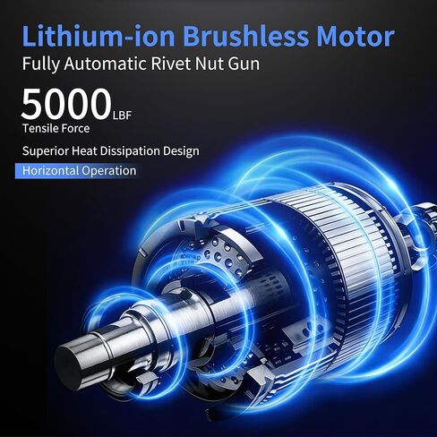 18V Cordless Rivet Nut Gun 5000lbf - Brushless Motor Electric Riveting Tool, Includes 2×2.0Ah Batteries, Quick Charger, M6/M8/M10 and 1/4-inch 5/16-inch 3/8-inch Mandrels in Kuwait