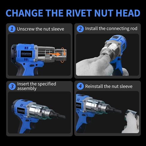 18V Cordless Rivet Nut Gun 5000lbf - Brushless Motor Electric Riveting Tool, Includes 2×2.0Ah Batteries, Quick Charger, M6/M8/M10 and 1/4-inch 5/16-inch 3/8-inch Mandrels in Kuwait