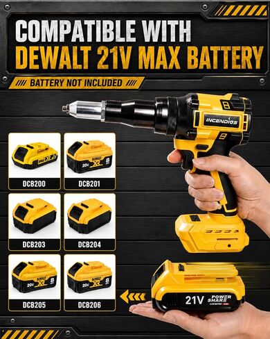 أداة مسدس برشام لاسلكي لبطارية DeWalt 20V/21V MAX (أداة فقط)، مسدس برشام كهربائي بدون فرش مع قوة سحب قصوى تبلغ 2698 رطلًا لـ 3/16 بوصة، 5/32 بوصة، 1/8 بوصة، للألمنيوم والفولاذ المقاوم للصدأ مع 20 قطعة برشام in Kuwait