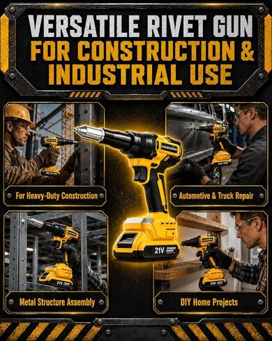 أداة مسدس برشام لاسلكي لبطارية DeWalt 20V/21V MAX (أداة فقط)، مسدس برشام كهربائي بدون فرش مع قوة سحب قصوى تبلغ 2698 رطلًا لـ 3/16 بوصة، 5/32 بوصة، 1/8 بوصة، للألمنيوم والفولاذ المقاوم للصدأ مع 20 قطعة برشام in Kuwait