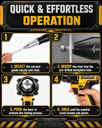 أداة مسدس برشام لاسلكي لبطارية DeWalt 20V/21V MAX (أداة فقط)، مسدس برشام كهربائي بدون فرش مع قوة سحب قصوى تبلغ 2698 رطلًا لـ 3/16 بوصة، 5/32 بوصة، 1/8 بوصة، للألمنيوم والفولاذ المقاوم للصدأ مع 20 قطعة برشام in Kuwait