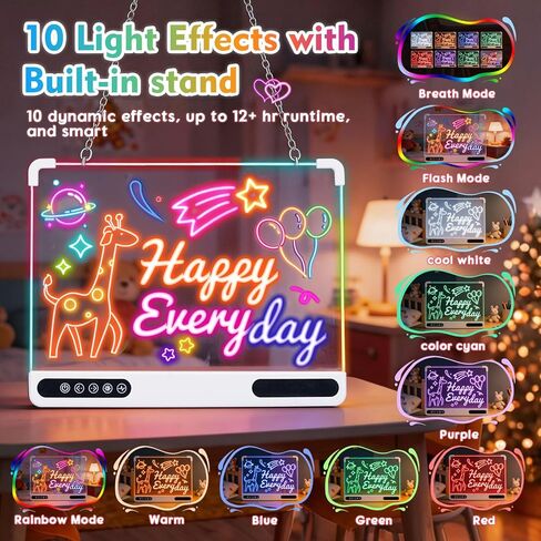 Rechargeable Led Drawing Board, 16" Glow Doodle Light-Up Tablet with 13 Color Effects, Neon Dry Erase Pad with Stand, 7 Markers & Tracing Book, Birthday Holiday Day Gifts Gifts for Kids/Girls/Teens in Kuwait