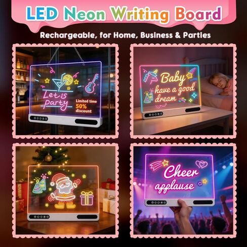 Rechargeable Led Drawing Board, 16" Glow Doodle Light-Up Tablet with 13 Color Effects, Neon Dry Erase Pad with Stand, 7 Markers & Tracing Book, Birthday Holiday Day Gifts Gifts for Kids/Girls/Teens in Kuwait