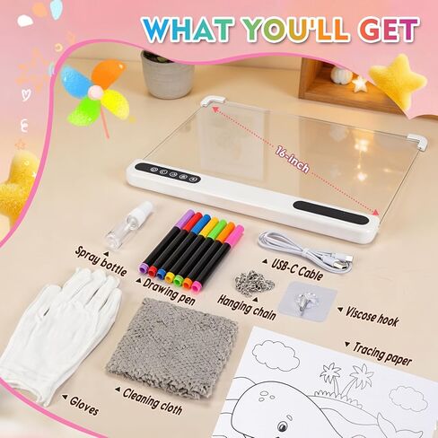 Rechargeable Led Drawing Board, 16" Glow Doodle Light-Up Tablet with 13 Color Effects, Neon Dry Erase Pad with Stand, 7 Markers & Tracing Book, Birthday Holiday Day Gifts Gifts for Kids/Girls/Teens in Kuwait