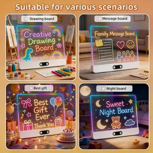 16 Inch Rechargeable LED Drawing Board, 11 Modes Light Up Doodle Board with Battery Display, Mountable Acrylic Dry Erase Glow Board, Includes Markers & Tracing Stencils, Birthday Gifts for Girls Boys in Kuwait