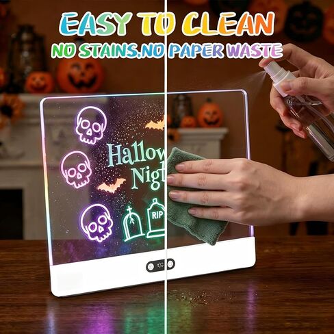 16 Inch Rechargeable LED Drawing Board, 11 Modes Light Up Doodle Board with Battery Display, Mountable Acrylic Dry Erase Glow Board, Includes Markers & Tracing Stencils, Birthday Gifts for Girls Boys in Kuwait
