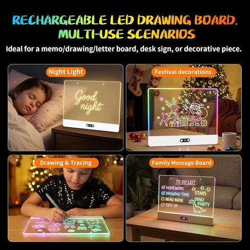 16 Inch Rechargeable LED Drawing Board, 11 Modes Light Up Doodle Board with Battery Display, Mountable Acrylic Dry Erase Glow Board, Includes Markers & Tracing Stencils, Birthday Gifts for Girls Boys in Kuwait