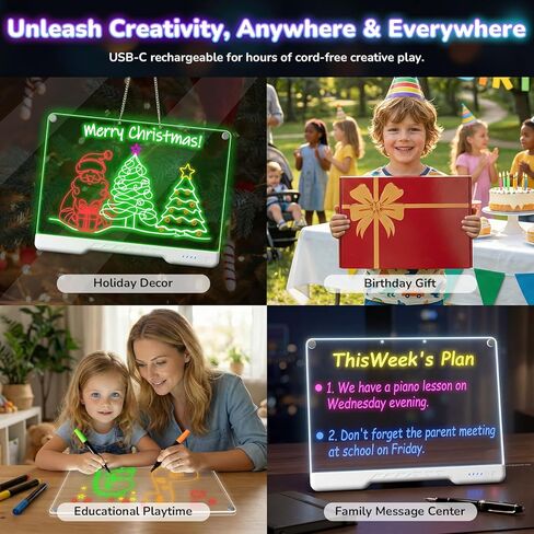 16" Rechargeable LED Drawing Board for Kids,MIXVOVA Light Up Drawing Tablet with 7 Colors & 4 Modes,Dry Erase Doodle Glow LED Note Board with 7 Markers,Christmas Birthday Children's Day Gifts for Kids in Kuwait