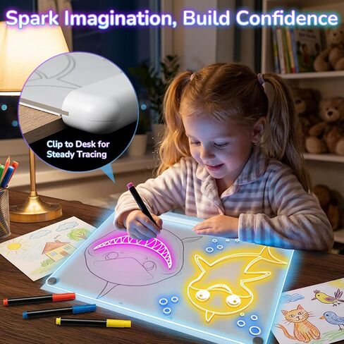 16" Rechargeable LED Drawing Board for Kids,MIXVOVA Light Up Drawing Tablet with 7 Colors & 4 Modes,Dry Erase Doodle Glow LED Note Board with 7 Markers,Christmas Birthday Children's Day Gifts for Kids in Kuwait