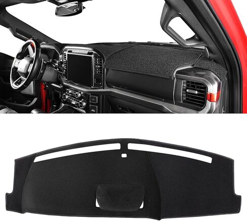 غطاء لوحة القيادة Pigenius لسيارة Ford F-250 F-350 F-450 F-550 2023-2026، حصيرة لوحة القيادة غير قابلة للانزلاق مناسبة للنماذج بدون HUD مع مكبر صوت مركزي مع صندوقي قفازات، غطاء لوحة القيادة من البوليستر باللون الأسود in Kuwait