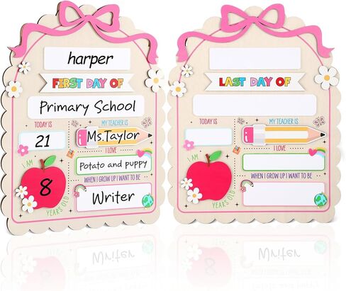 Vicenpal Pink Bow First Day and Last Day of School Board Sign Double Sided Reusable School Memory Board with Marker and Stand 9.8 x 11.8 Inch Chalkboard for Preschool Kindergarten Photo Prop Gifts in Kuwait