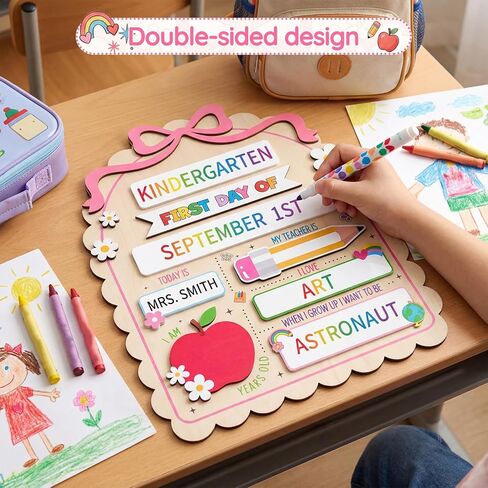 Vicenpal Pink Bow First Day and Last Day of School Board Sign Double Sided Reusable School Memory Board with Marker and Stand 9.8 x 11.8 Inch Chalkboard for Preschool Kindergarten Photo Prop Gifts in Kuwait