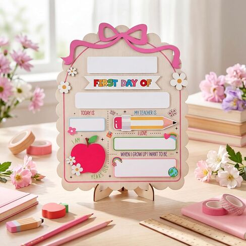 Vicenpal Pink Bow First Day and Last Day of School Board Sign Double Sided Reusable School Memory Board with Marker and Stand 9.8 x 11.8 Inch Chalkboard for Preschool Kindergarten Photo Prop Gifts in Kuwait