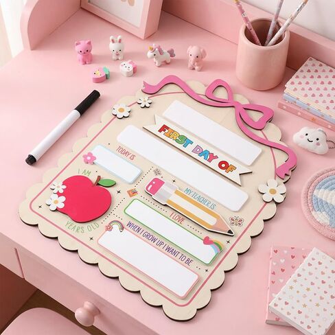 Vicenpal Pink Bow First Day and Last Day of School Board Sign Double Sided Reusable School Memory Board with Marker and Stand 9.8 x 11.8 Inch Chalkboard for Preschool Kindergarten Photo Prop Gifts in Kuwait
