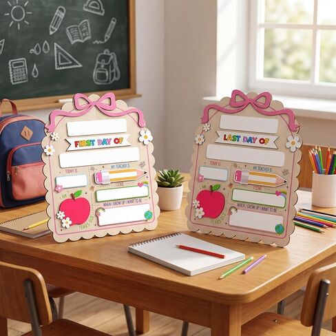 Vicenpal Pink Bow First Day and Last Day of School Board Sign Double Sided Reusable School Memory Board with Marker and Stand 9.8 x 11.8 Inch Chalkboard for Preschool Kindergarten Photo Prop Gifts in Kuwait
