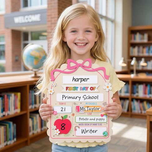 Vicenpal Pink Bow First Day and Last Day of School Board Sign Double Sided Reusable School Memory Board with Marker and Stand 9.8 x 11.8 Inch Chalkboard for Preschool Kindergarten Photo Prop Gifts in Kuwait