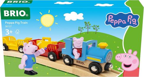 قطار BRIO World Peppa Pig - مجموعة ألعاب قطار خشبية مكونة من 6 قطع مع شخصيات Peppa وGeorg - تعمل مع جميع مجموعات السكك الحديدية العالمية - معتمدة من FSC - لعب خيالي للأطفال من سن 3 سنوات فما فوق in Kuwait