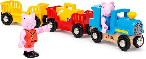 قطار BRIO World Peppa Pig - مجموعة ألعاب قطار خشبية مكونة من 6 قطع مع شخصيات Peppa وGeorg - تعمل مع جميع مجموعات السكك الحديدية العالمية - معتمدة من FSC - لعب خيالي للأطفال من سن 3 سنوات فما فوق in Kuwait