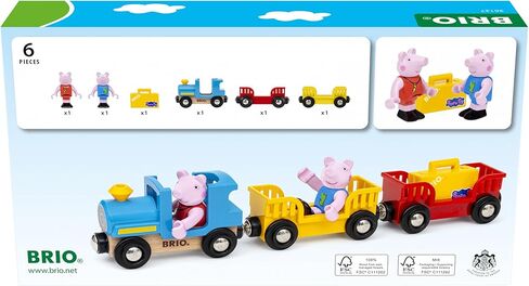 قطار BRIO World Peppa Pig - مجموعة ألعاب قطار خشبية مكونة من 6 قطع مع شخصيات Peppa وGeorg - تعمل مع جميع مجموعات السكك الحديدية العالمية - معتمدة من FSC - لعب خيالي للأطفال من سن 3 سنوات فما فوق in Kuwait
