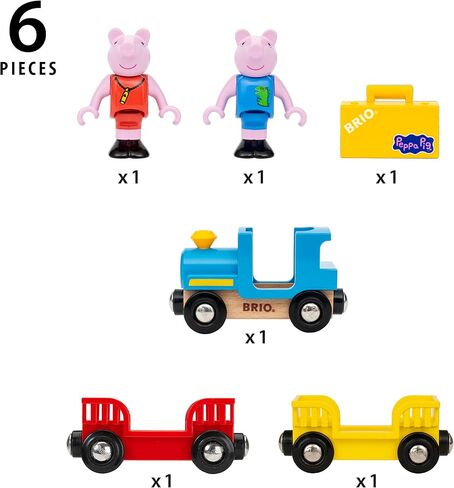 قطار BRIO World Peppa Pig - مجموعة ألعاب قطار خشبية مكونة من 6 قطع مع شخصيات Peppa وGeorg - تعمل مع جميع مجموعات السكك الحديدية العالمية - معتمدة من FSC - لعب خيالي للأطفال من سن 3 سنوات فما فوق in Kuwait